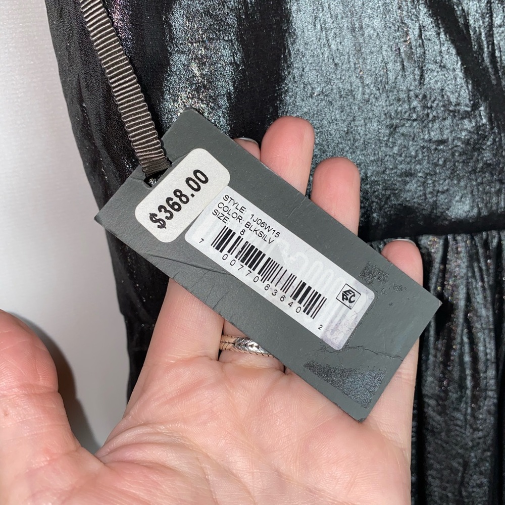NEW Vera Wang Metallic Black Silver Evening Chiffon Dress $368 - Picture 8 of 8